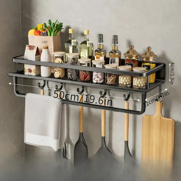 Elegant Black Wall Shelf for Kitchen Utensils and Spices