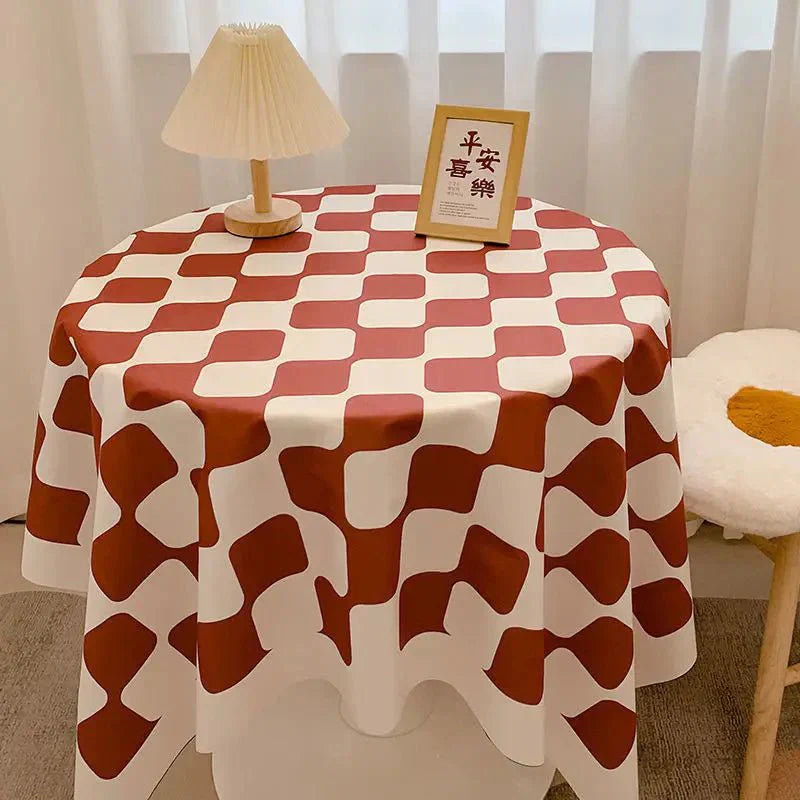 Round Waterproof Checked Cotton Tablecloth