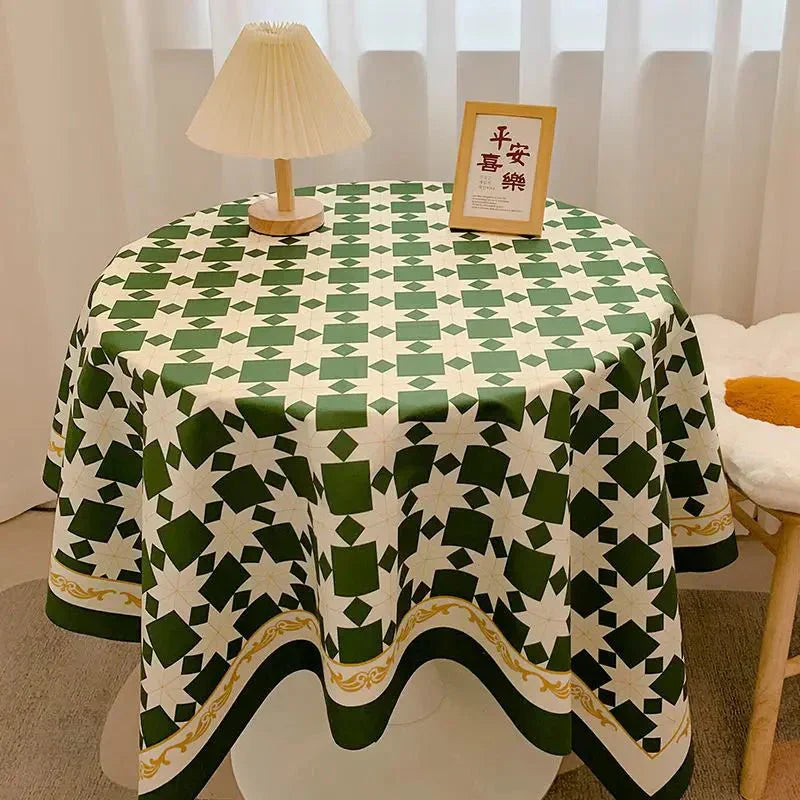 Round Waterproof Checked Cotton Tablecloth