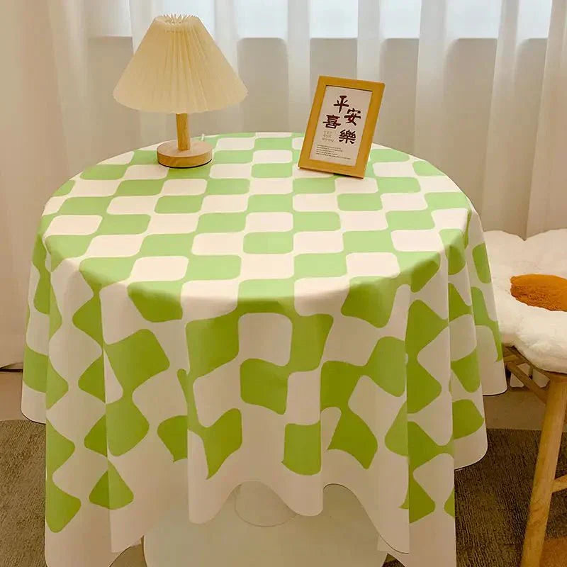 Round Waterproof Checked Cotton Tablecloth