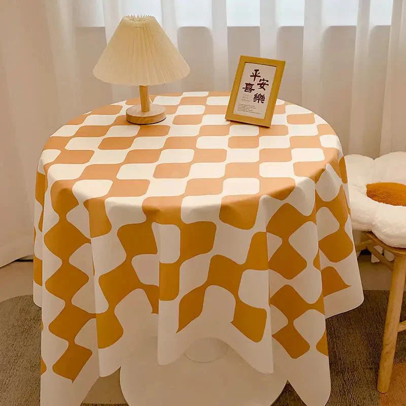 Round Waterproof Checked Cotton Tablecloth