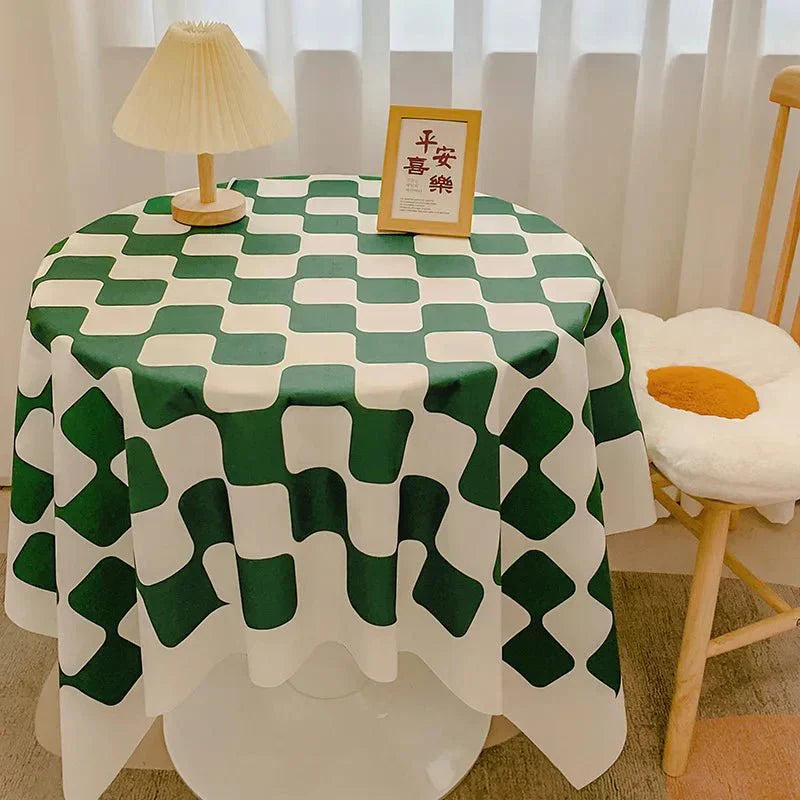 Round Waterproof Checked Cotton Tablecloth