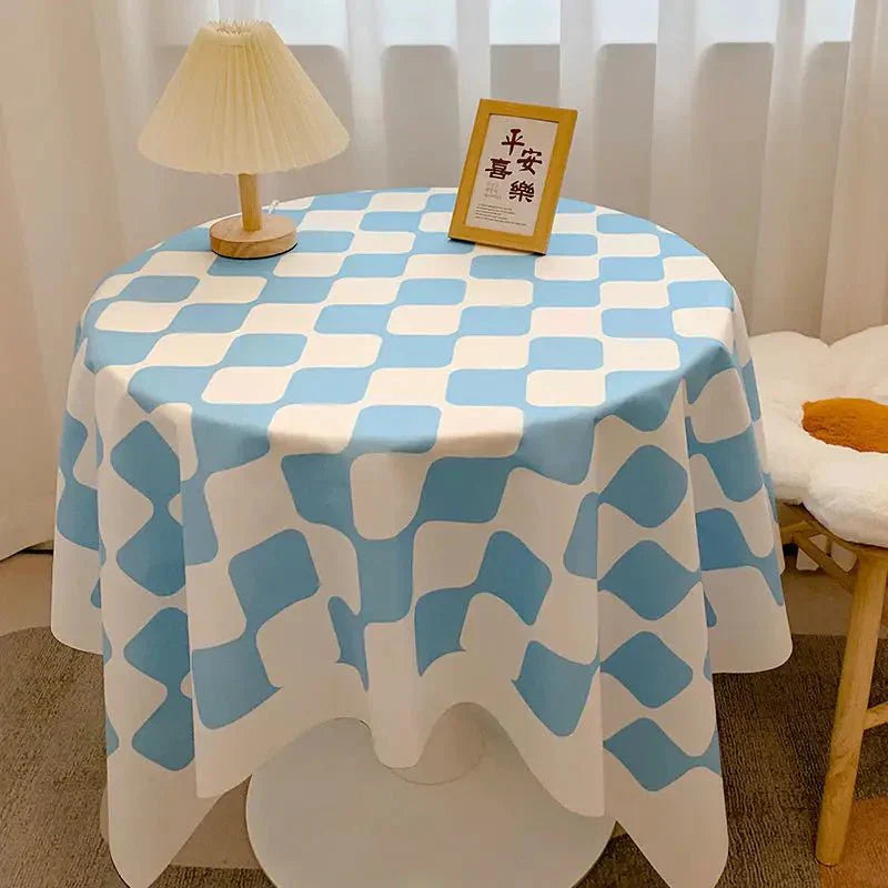 Round Waterproof Checked Cotton Tablecloth