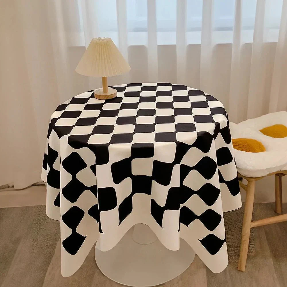 Round Waterproof Checked Cotton Tablecloth