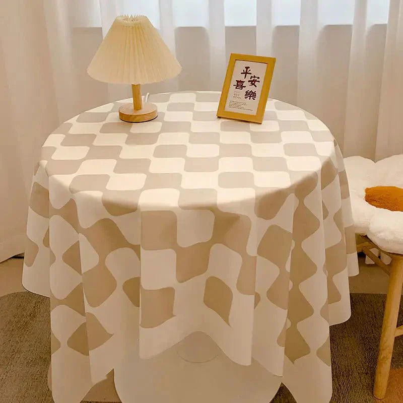 Round Waterproof Checked Cotton Tablecloth