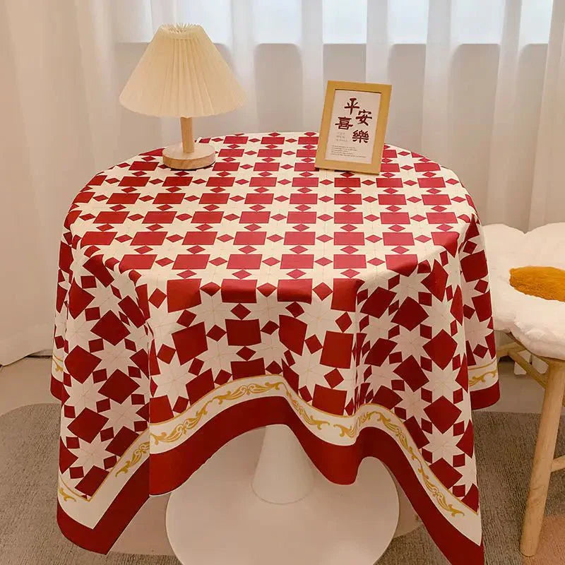 Round Waterproof Checked Cotton Tablecloth