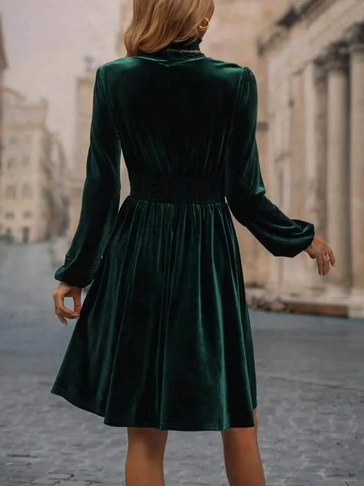 Tailored Turtleneck Lantern Sleeve Dress