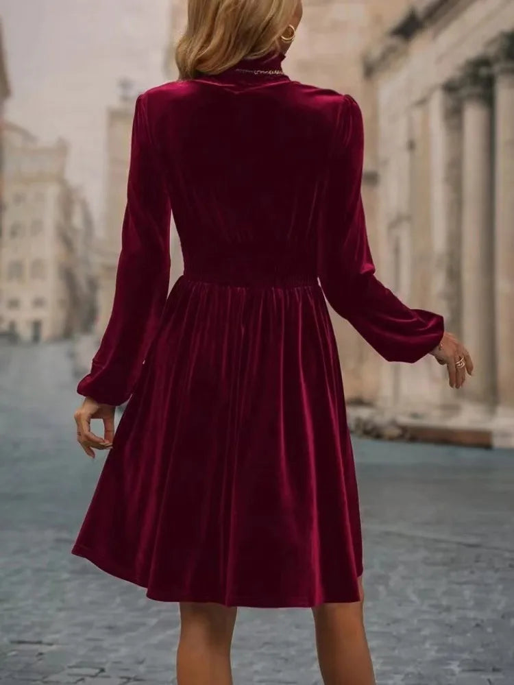 Tailored Turtleneck Lantern Sleeve Dress