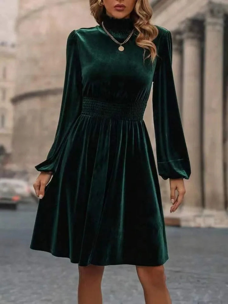 Tailored Turtleneck Lantern Sleeve Dress