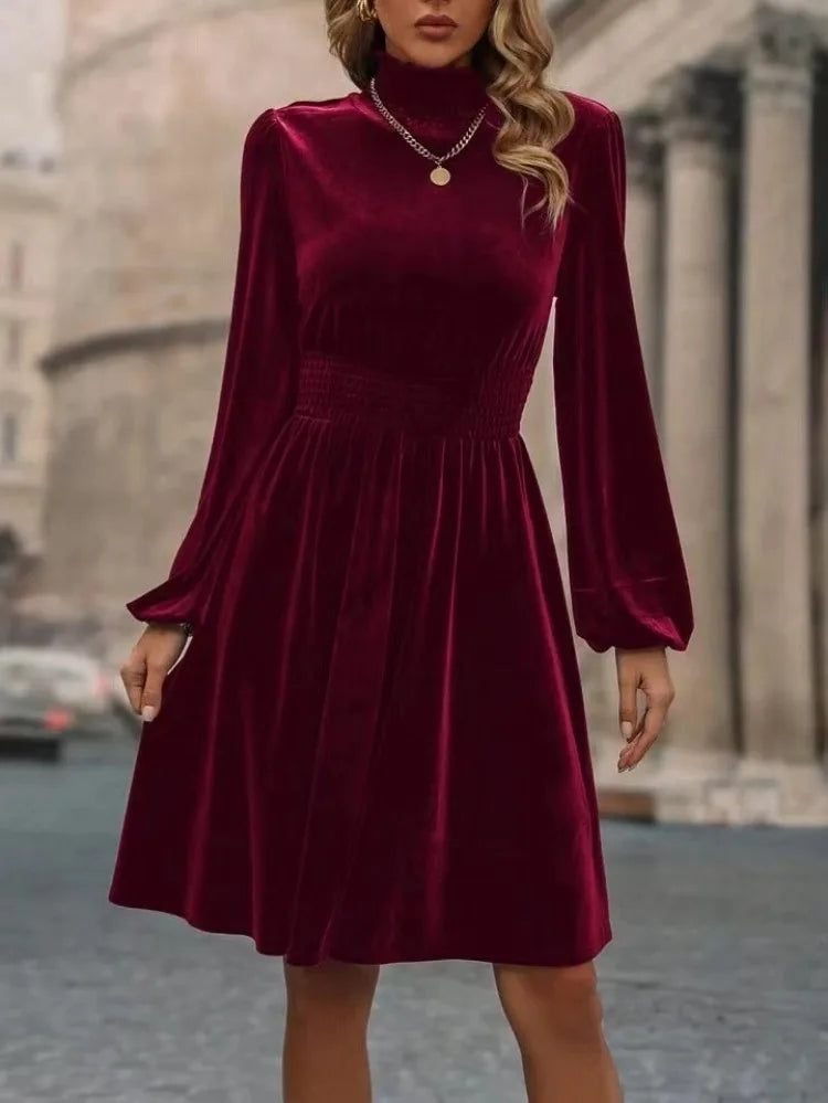 Tailored Turtleneck Lantern Sleeve Dress