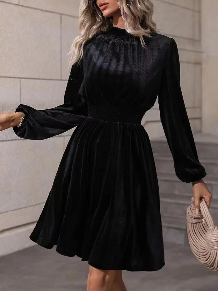 Tailored Turtleneck Lantern Sleeve Dress