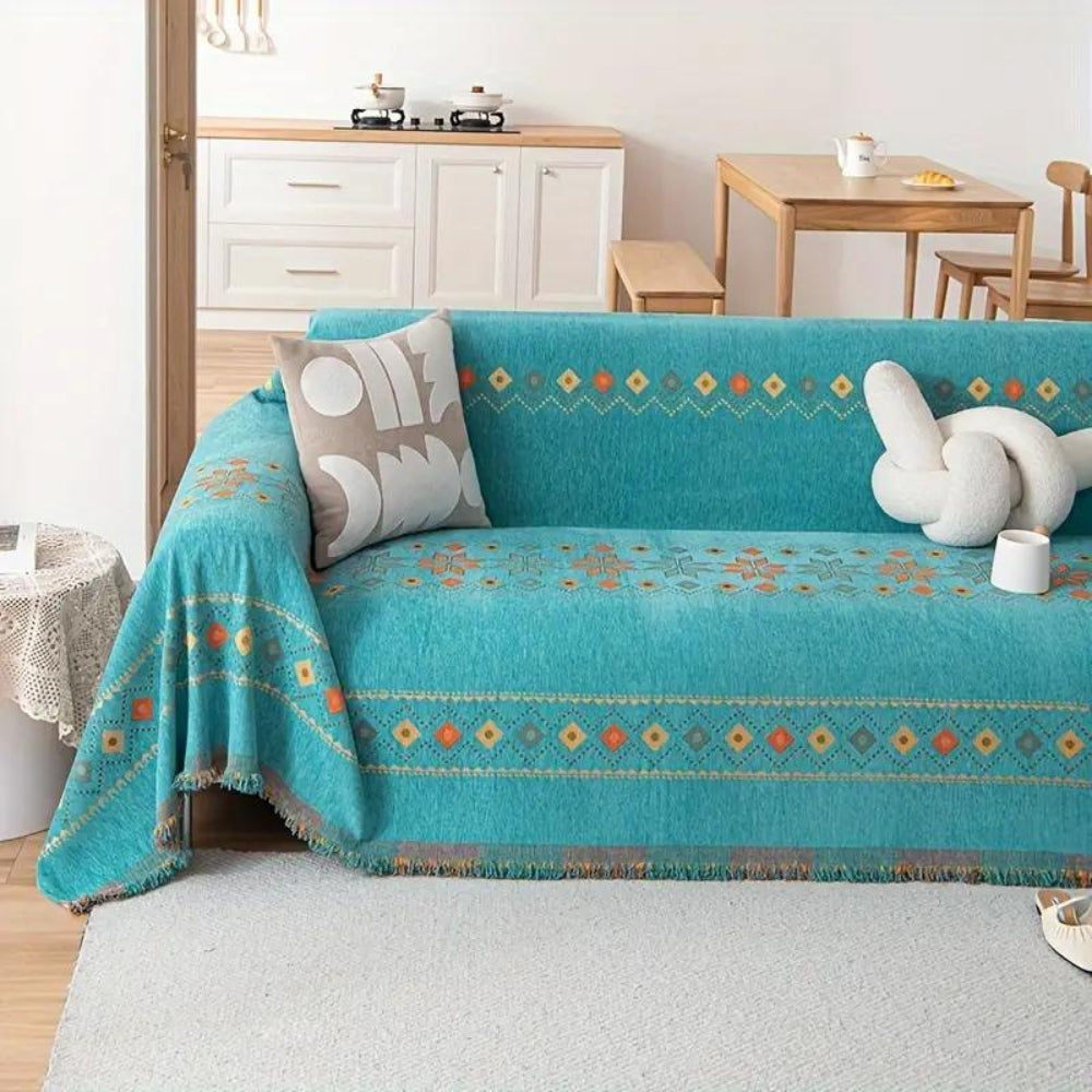 Bohemian Tassel Sofa Cover in Cotton Blend