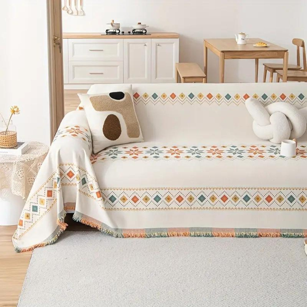 Bohemian Tassel Sofa Cover in Cotton Blend