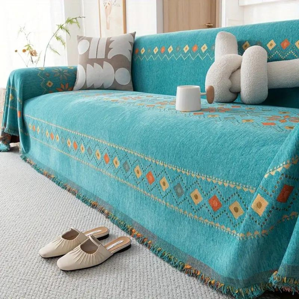 Bohemian Tassel Sofa Cover in Cotton Blend