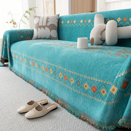 Bohemian Tassel Sofa Cover in Cotton Blend