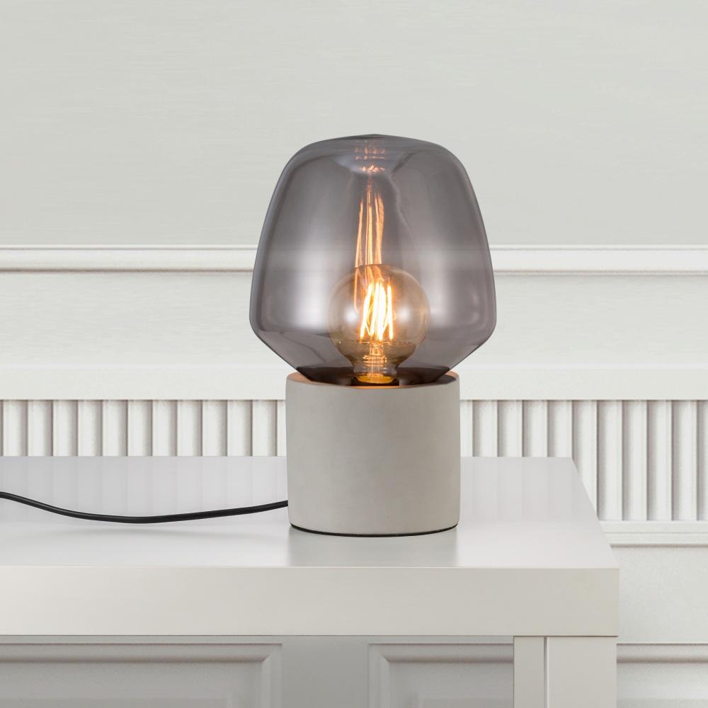 Elegant Cement Table Lamp with Tinted Glass Shade