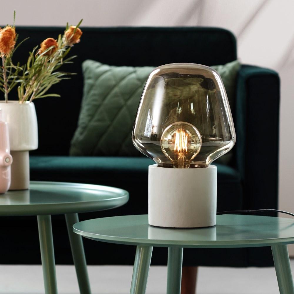 Elegant Cement Table Lamp with Tinted Glass Shade