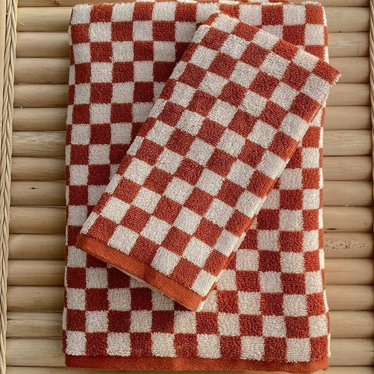 Classic Checkerboard Cotton Bath and Hand Towel Set