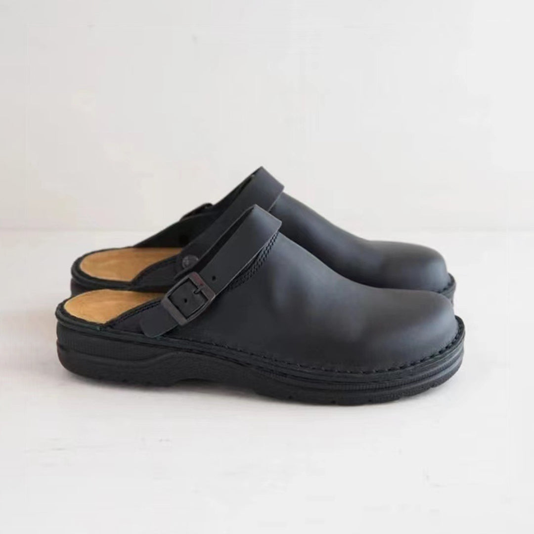 Classic Leather Men's Slippers with Non-Slip Sole
