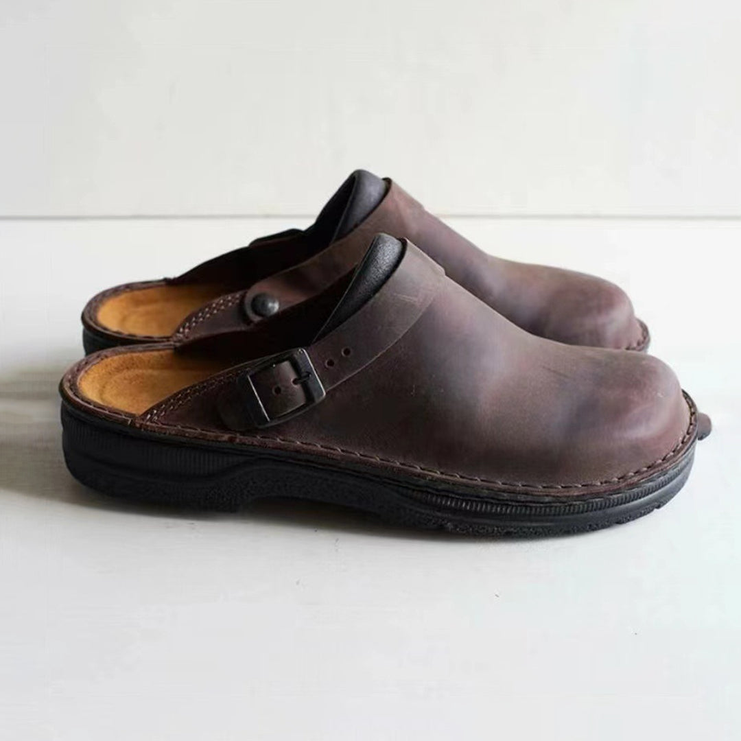 Classic Leather Men's Slippers with Non-Slip Sole