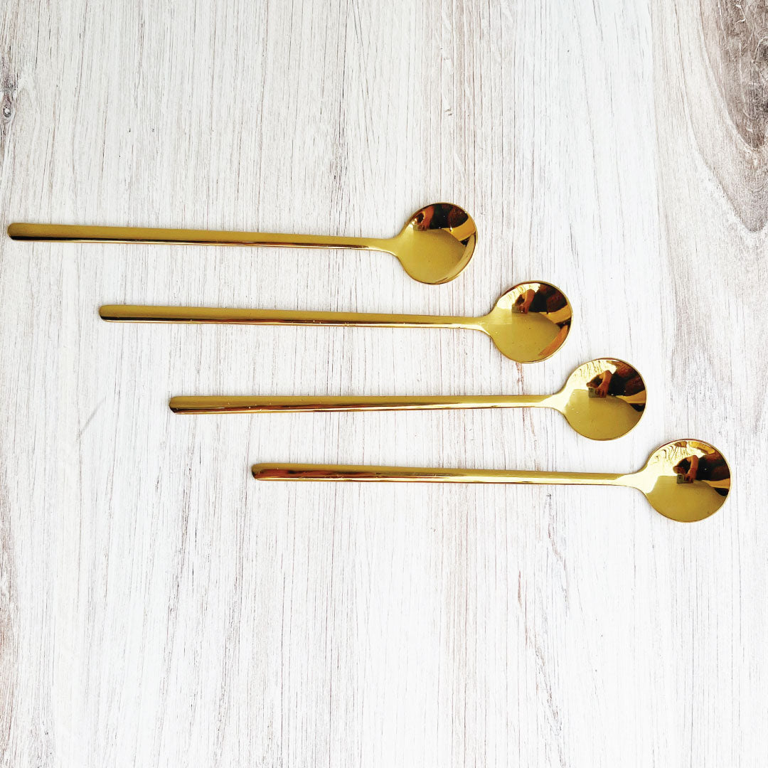 Stainless Steel Espresso and Dessert Spoon Set - 4 Chic Spoons with 7-Inch Handles