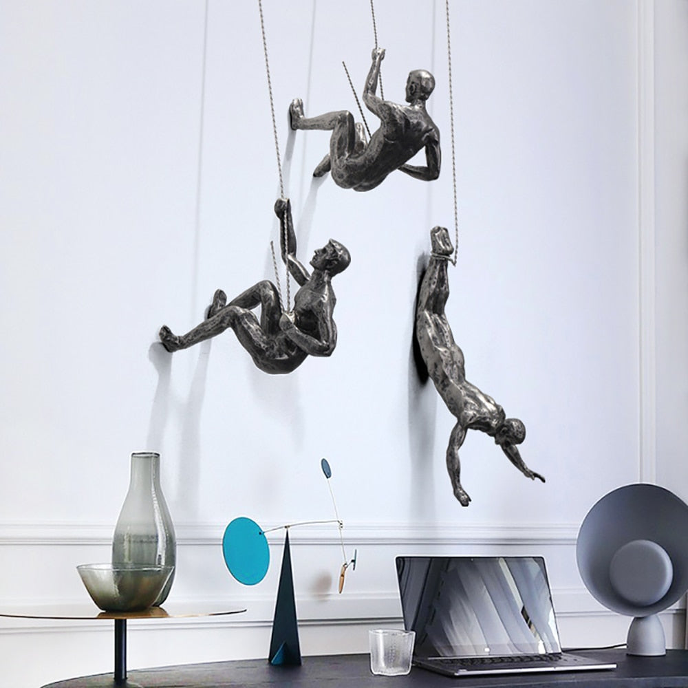 Handmade Climber Wall Sculpture in Resin and Iron Wire