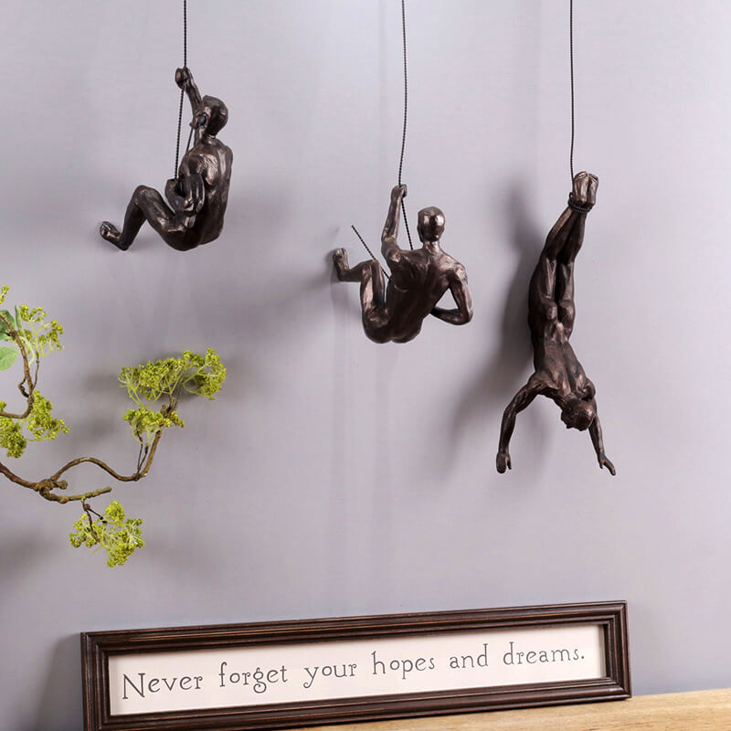 Handmade Climber Wall Sculpture in Resin and Iron Wire