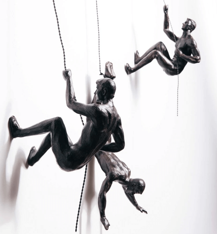 Handmade Climber Wall Sculpture in Resin and Iron Wire