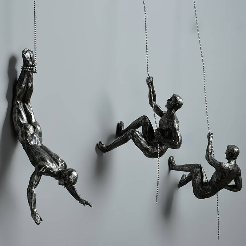 Handmade Climber Wall Sculpture in Resin and Iron Wire
