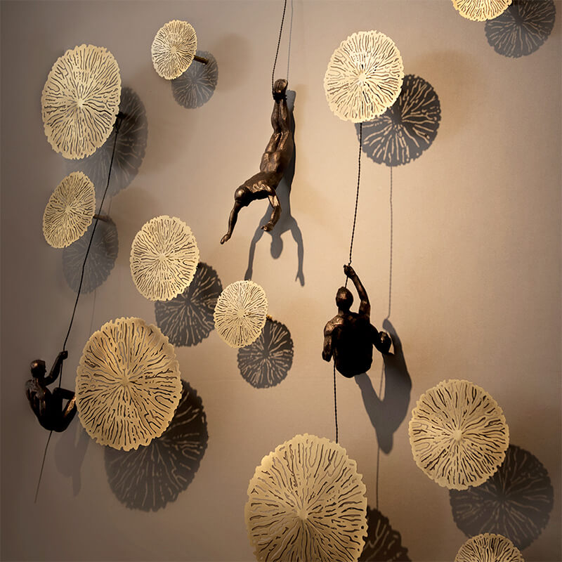 Handmade Climber Wall Sculpture in Resin and Iron Wire