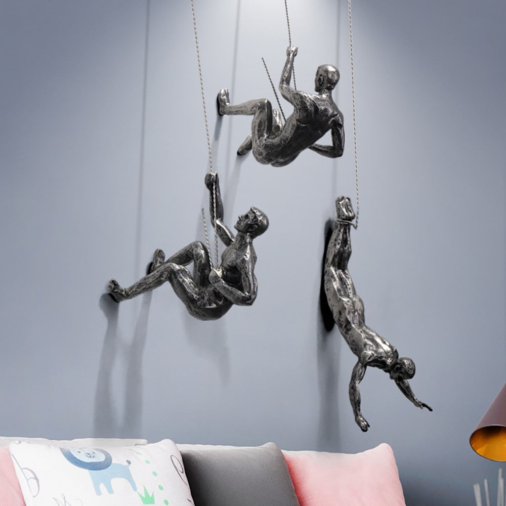 Handmade Climber Wall Sculpture in Resin and Iron Wire