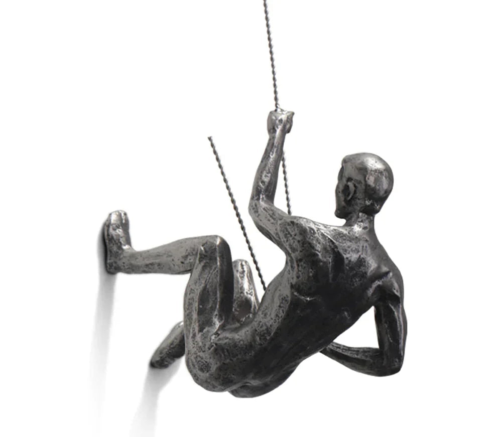 Handmade Climber Wall Sculpture in Resin and Iron Wire