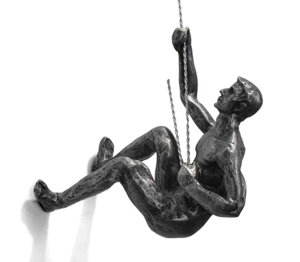 Handmade Climber Wall Sculpture in Resin and Iron Wire