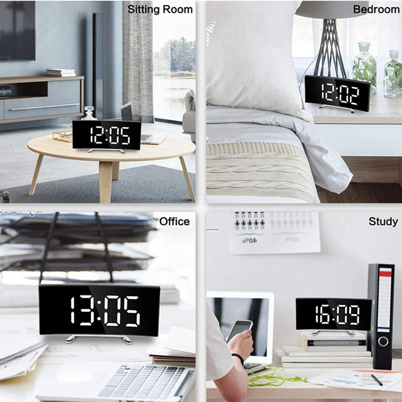 Curved LED Digital Clock with Large Display and Adjustable Brightness