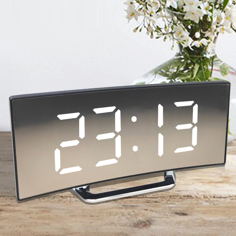 Curved LED Digital Clock with Large Display and Adjustable Brightness