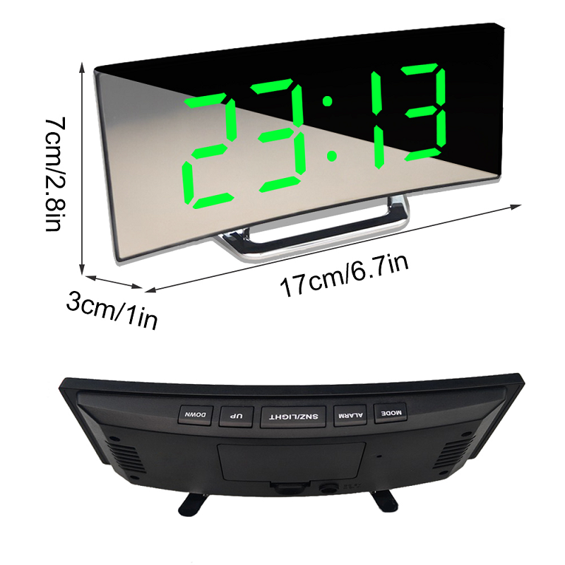 Curved LED Digital Clock with Large Display and Adjustable Brightness