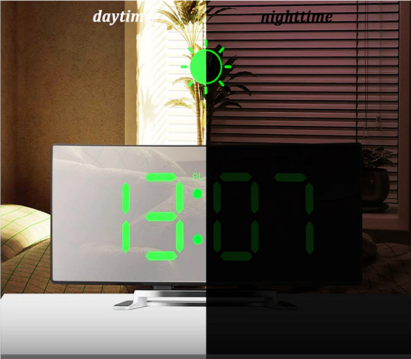 Curved LED Digital Clock with Large Display and Adjustable Brightness