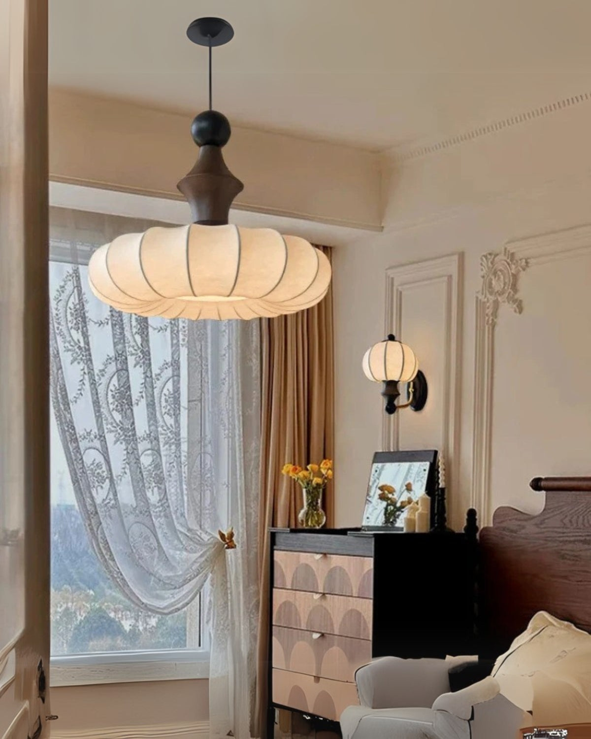 Minimalist Silk and Wood Table Lamp with LED Lighting
