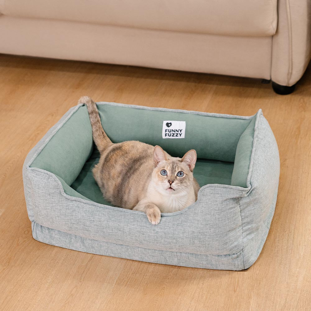 Non-Slip Cat Bed with Soft Bolster for Comfort and Support