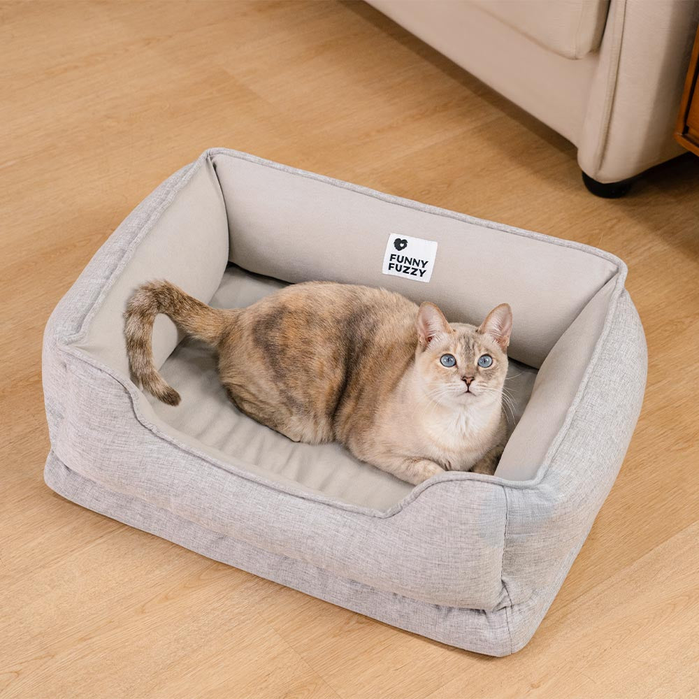 Non-Slip Cat Bed with Soft Bolster for Comfort and Support