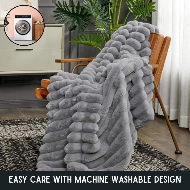 Plush Striped Faux Fur Weighted Blanket