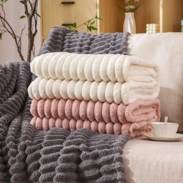 Plush Striped Faux Fur Weighted Blanket