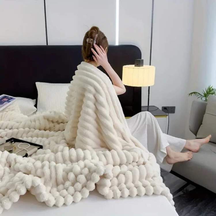 Plush Striped Faux Fur Weighted Blanket