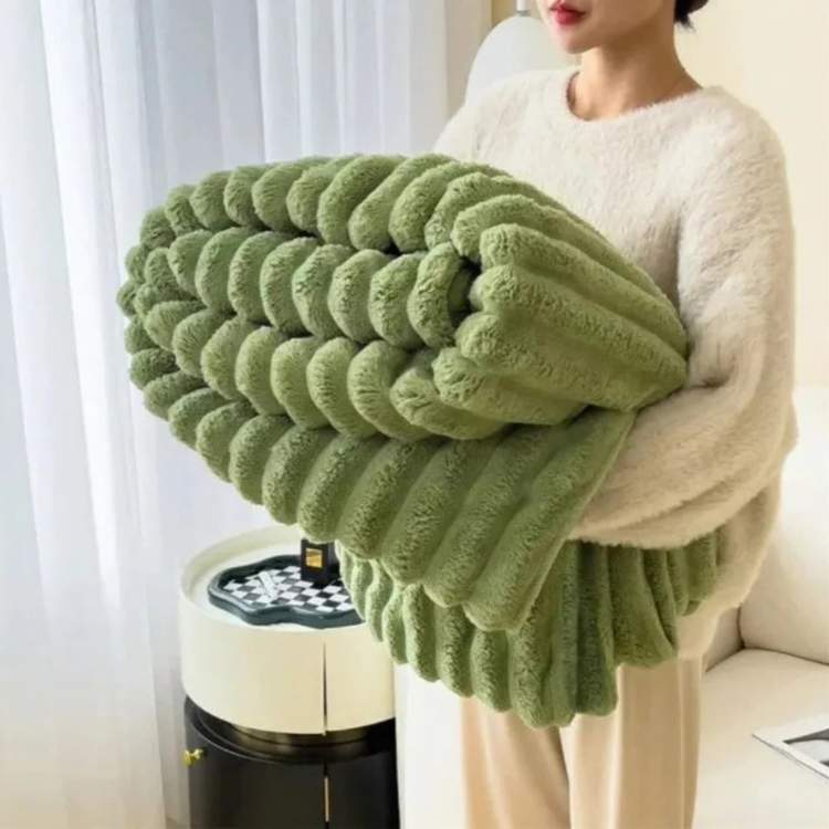 Plush Striped Faux Fur Weighted Blanket