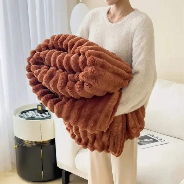 Plush Striped Faux Fur Weighted Blanket