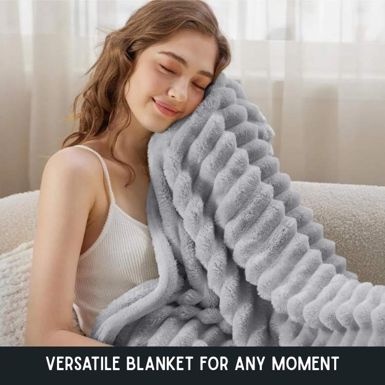 Plush Striped Faux Fur Weighted Blanket