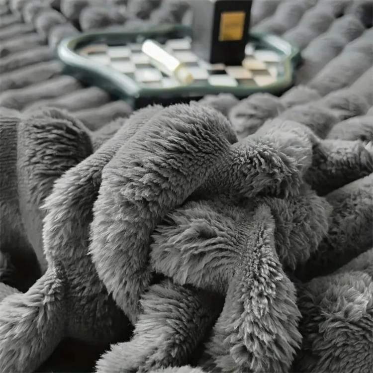 Plush Striped Faux Fur Weighted Blanket