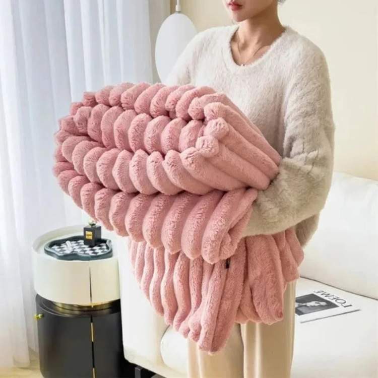 Plush Striped Faux Fur Weighted Blanket