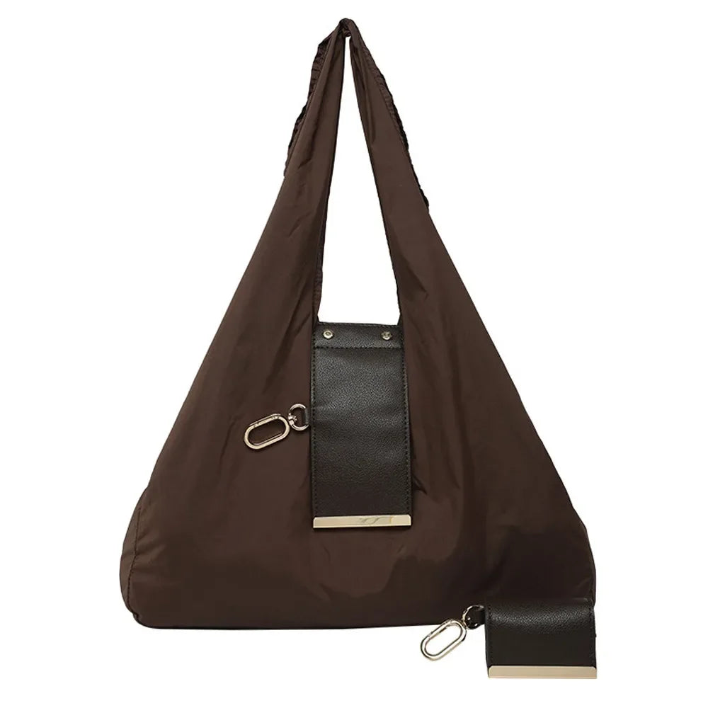 Foldable Keychain Tote Bag with Nylon and Leather Accents