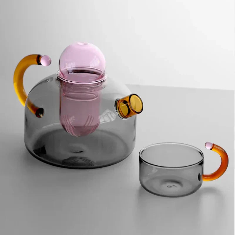 Color Bloom Borosilicate Glass Teapot and Cup Set